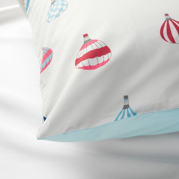 UPPTÅG Quilt cover and pillowcase, air balloon pattern/blue, 150x200/50x80 cm