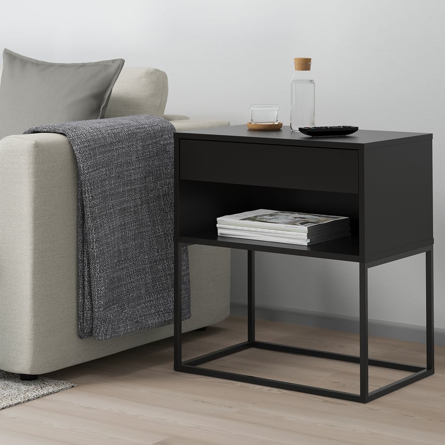 VIKHAMMER bedside table, black, 60x39 cm IKEA