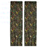 VILDPERSILJA Curtains, 1 pair, black-green multicolour/floral pattern with heading tape, 145x300 cm