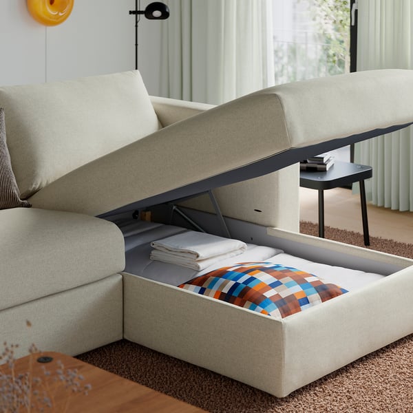 VIMLE 3-seat sofa, with chaise longue/Gunnared beige