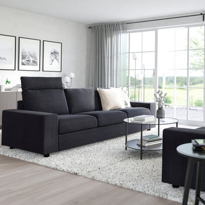 VIMLE 3-seat sofa, with headrest with wide armrests/Saxemara black-blue