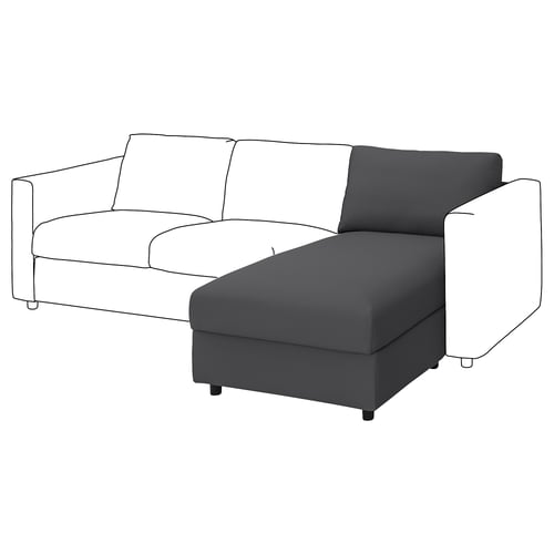 The VIMLE sectional sofa is grey, modern, and clean lines with a chaise lounge and storage.