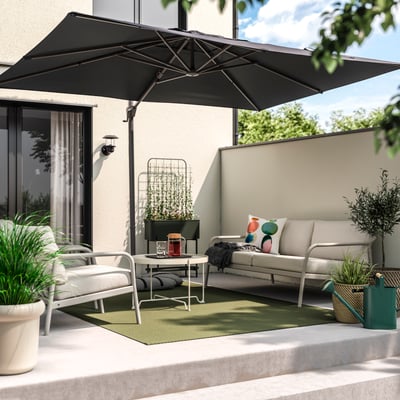 SEGLARÖ / IGGÖN Offset patio umbrella with base, anthracite/dark gray, 129 7/8x94 1/2 "