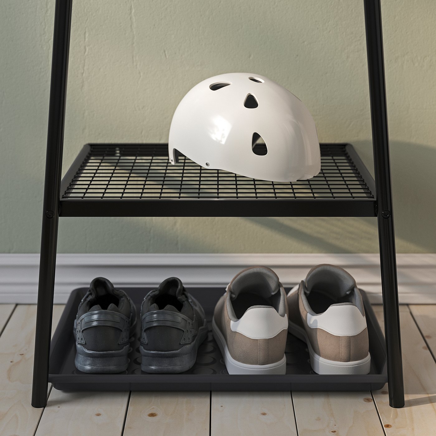 ÄLGANÄS clothes rack with shoe storage, black, 46x39x166 cm (181