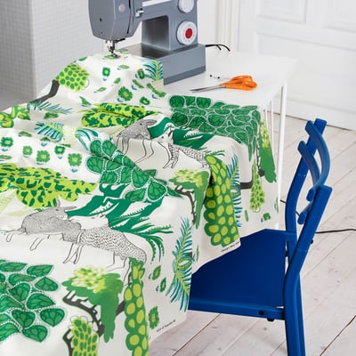 ÄLGÖRT Pre-cut fabric, forest pattern/white green, 59x118 "