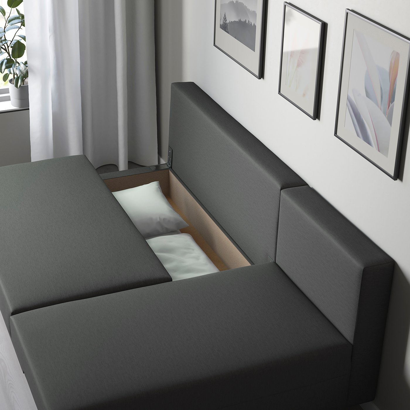 ÄLVDALEN 3-seat sofa-bed with chaise lounge, Knisa dark gray - IKEA CA