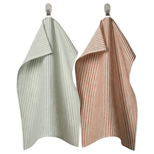 ÄLVMAL Tea-towel, pale blue/orange striped, 18x24 "