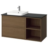 ÄNGSJÖN / BACKSJÖN Sink cab/sinks/faucet, brown oak effect/black marble effect, 49x21 1/2x28 1/4 "