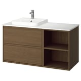 ÄNGSJÖN / BACKSJÖN Sink cab/sinks/faucet, brown oak effect/white marble effect, 49x21 1/2x28 1/4 "