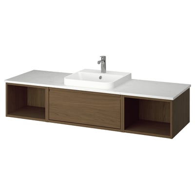 ÄNGSJÖN / BACKSJÖN Sink cab/sinks/faucet, brown oak effect/white marble effect, 67x21 1/2x16 1/4 "
