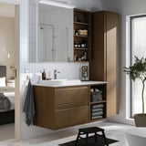 ÄNGSJÖN / BACKSJÖN Sink cab/sinks/faucet, brown oak effect/white marble effect, 49x21 1/2x28 1/4 "