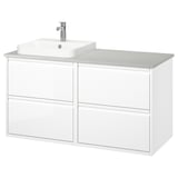 ÄNGSJÖN / BACKSJÖN Sink cab/sinks/faucet, high gloss white/gray stone effect, 49x21 1/2x28 1/4 "