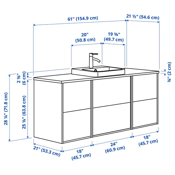 ÄNGSJÖN / BACKSJÖN Sink cab/sinks/faucet, high gloss white/white marble effect, 61x21 1/2x28 1/4 "