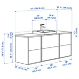 ÄNGSJÖN / BACKSJÖN Sink cab/sinks/faucet, high gloss white/white marble effect, 61x21 1/2x28 1/4 "