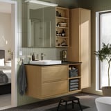 ÄNGSJÖN / BACKSJÖN Sink cab/sinks/faucet, oak effect/black marble effect, 49x21 1/2x28 1/4 "