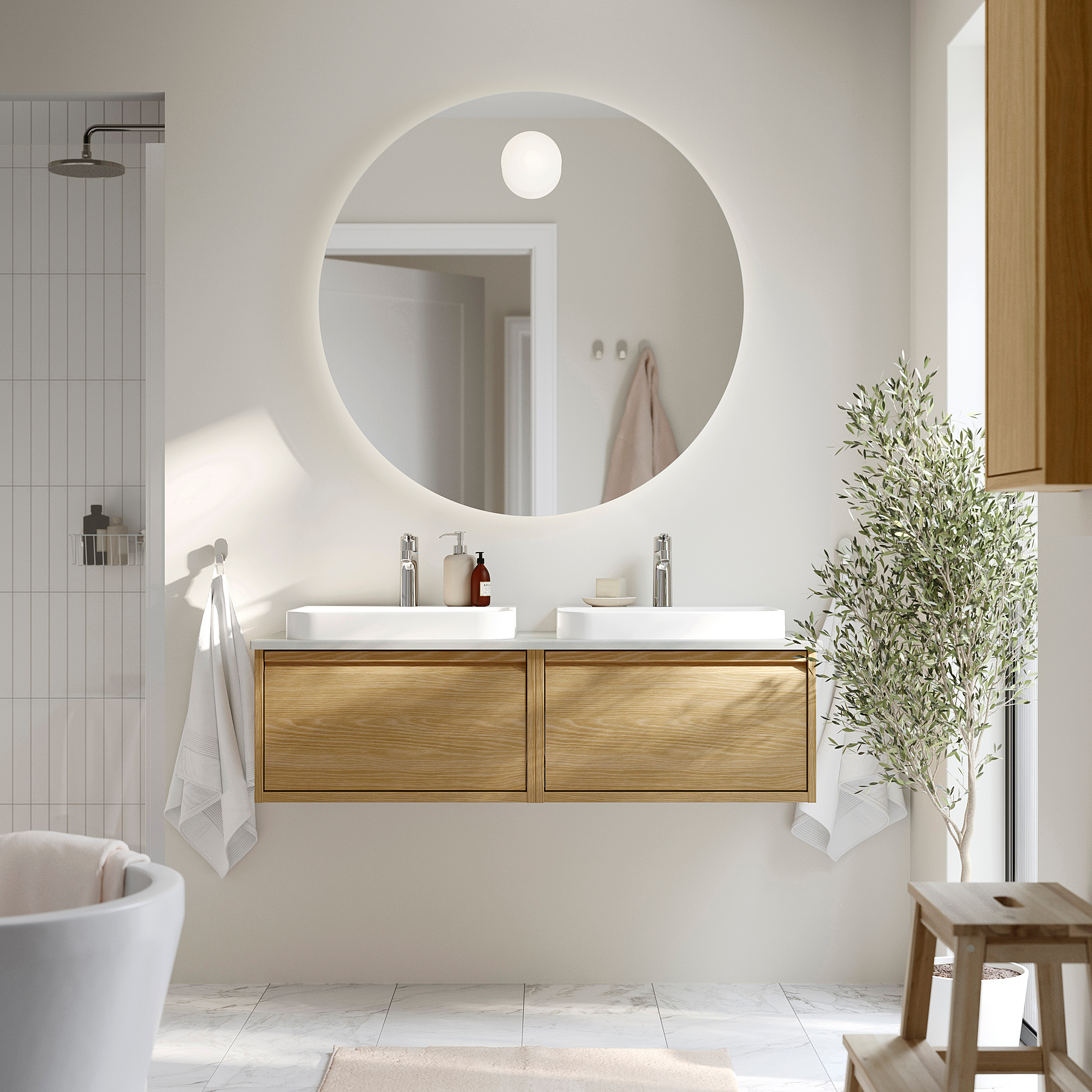 ÄNGSJÖN / BACKSJÖN Sink cab/sinks/taps, oak effect/gray stone effect, 49x21 1/2x16 1/4 "