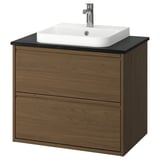 ÄNGSJÖN / BACKSJÖN Sink cab w drawers/sink/tap, brown oak effect/black marble effect, 31x21 1/2x28 1/4 "