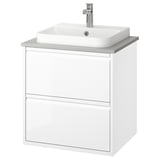 ÄNGSJÖN / BACKSJÖN Sink cab w drawers/sink/tap, high gloss white/gray stone effect, 25x21 1/2x28 1/4 "