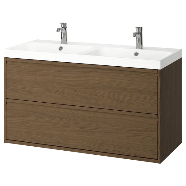 ÄNGSJÖN / BACKSJÖN Sink cab w drawers/sink/taps, brown oak effect, 48 1/8x21x27 1/2 "