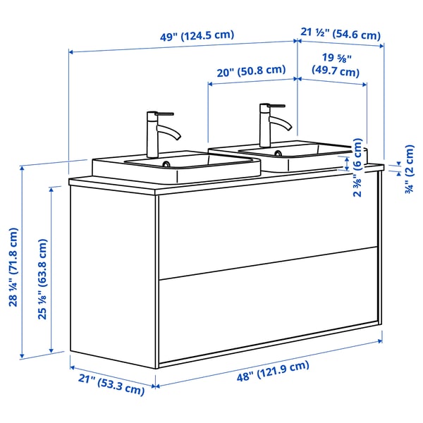 ÄNGSJÖN / BACKSJÖN Sink cab w drawers/sink/taps, high gloss white/white marble effect, 49x21 1/2x28 1/4 "
