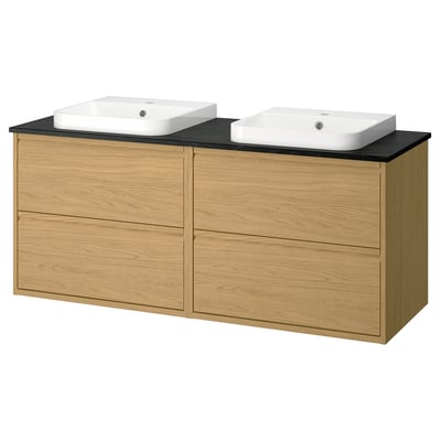 ÄNGSJÖN / BACKSJÖN Vanities, oak effect/black marble effect, 61x21 1/2x28 1/4 "