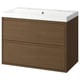 ÄNGSJÖN bathroom vanity in oak with sleek white sink, minimalist handles, wall-mounted, spacious drawers.