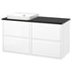 White ÄNGSJÖN vanity with black countertop, white sink, two drawers.
