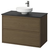ÄNGSJÖN / LERSJÖN Sink cab w drawers/sink/tap, brown oak effect/black marble effect, 37x21 1/2x31 3/8 "