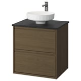 ÄNGSJÖN / LERSJÖN Sink cab w drawers/sink/tap, brown oak effect/black marble effect, 25x21 1/2x31 3/8 "