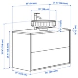 ÄNGSJÖN / LERSJÖN Sink cab w drawers/sink/tap, brown oak effect/black marble effect, 37x21 1/2x31 3/8 "