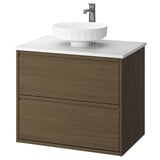 ÄNGSJÖN / LERSJÖN Sink cab w drawers/sink/tap, brown oak effect/white marble effect, 31x21 1/2x31 3/8 "