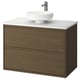 ÄNGSJÖN / LERSJÖN Sink cab w drawers/sink/tap, brown oak effect/white marble effect, 37x21 1/2x31 3/8 "