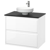 ÄNGSJÖN / LERSJÖN Sink cab w drawers/sink/tap, high gloss white/black marble effect, 31x21 1/2x31 3/8 "