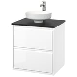 ÄNGSJÖN / LERSJÖN Sink cab w drawers/sink/tap, high gloss white/black marble effect, 25x21 1/2x31 3/8 "