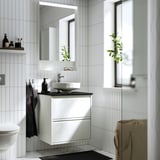 ÄNGSJÖN / LERSJÖN Sink cab w drawers/sink/tap, high gloss white/black marble effect, 25x21 1/2x31 3/8 "