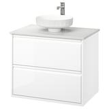 ÄNGSJÖN / LERSJÖN Sink cab w drawers/sink/tap, high gloss white/white marble effect, 31x21 1/2x31 3/8 "