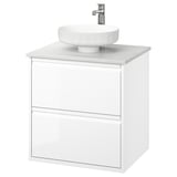 ÄNGSJÖN / LERSJÖN Sink cab w drawers/sink/tap, high gloss white/white marble effect, 25x21 1/2x31 3/8 "