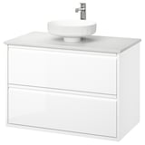 ÄNGSJÖN / LERSJÖN Sink cab w drawers/sink/tap, high gloss white/white marble effect, 37x21 1/2x31 3/8 "