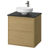 ÄNGSJÖN / LERSJÖN Sink cab w drawers/sink/tap, oak effect/black marble effect, 25x21 1/2x31 3/8 "