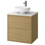 ÄNGSJÖN / LERSJÖN Sink cab w drawers/sink/tap, oak effect/white marble effect, 25x21 1/2x31 3/8 "