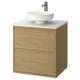 ÄNGSJÖN / LERSJÖN Sink cab w drawers/sink/tap, oak effect/white marble effect, 25x21 1/2x31 3/8 "