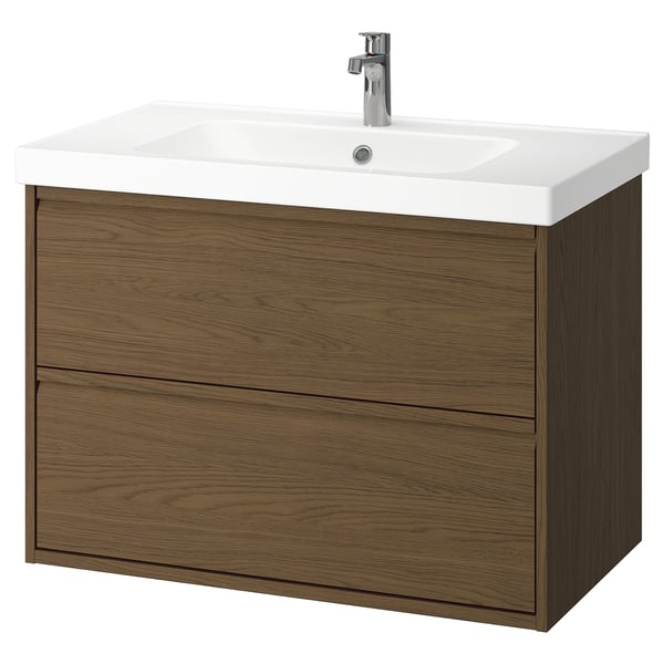 ÄNGSJÖN / ORRSJÖN Sink cab w drawers/sink/tap, brown oak effect, 37x21 3/4x27 5/8 "