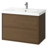 ÄNGSJÖN / ORRSJÖN Sink cab w drawers/sink/tap, brown oak effect, 37x21 3/4x27 5/8 "