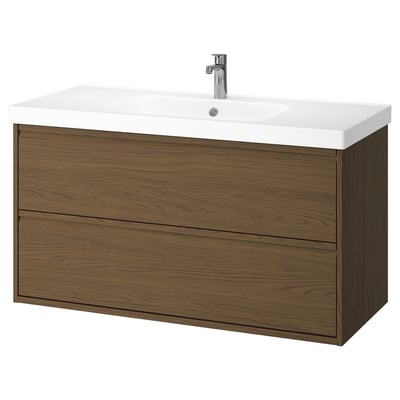 ÄNGSJÖN / ORRSJÖN Sink cab w drawers/sink/tap, brown oak effect, 49x21 3/4x27 5/8 "