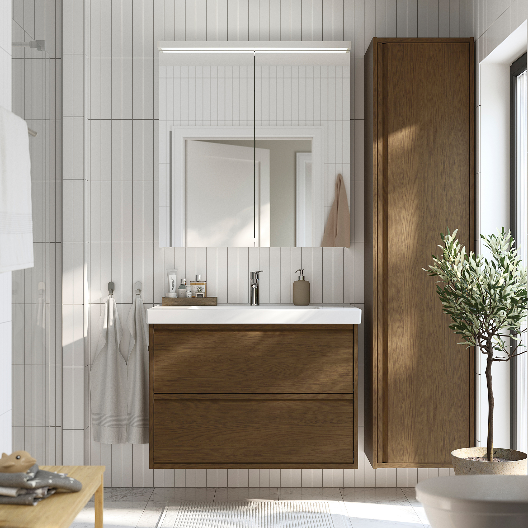 ÄNGSJÖN / ORRSJÖN Sink cab w drawers/sink/tap, brown oak effect, 37x21 3/4x27 5/8 "