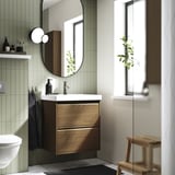 ÄNGSJÖN / ORRSJÖN Sink cab w drawers/sink/tap, brown oak effect, 25x21 3/4x27 5/8 "