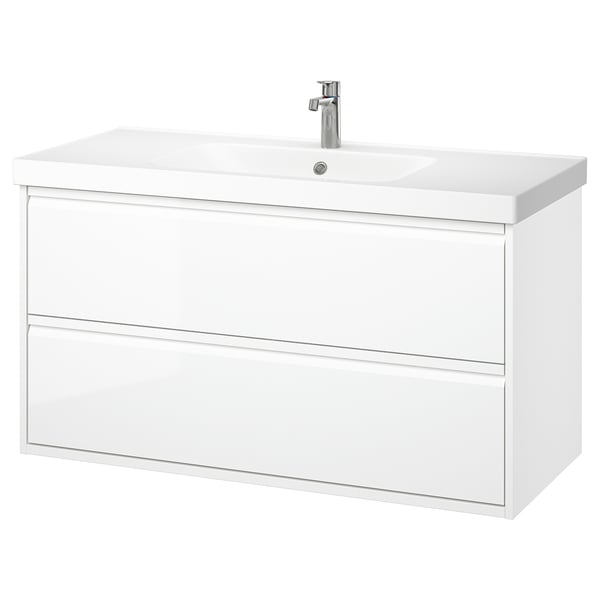 ÄNGSJÖN / ORRSJÖN Sink cab w drawers/sink/tap, high gloss white, 49x21 3/4x27 5/8 "