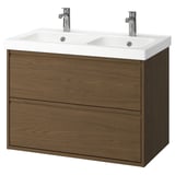 ÄNGSJÖN / ORRSJÖN Sink cab w drawers/sink/taps, brown oak effect, 37 1/8x21 3/4x27 5/8 "