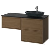 ÄNGSJÖN / OXMYREN Sink cab/sinks/faucet, brown oak effect/black marble effect, 49x21 1/2x30 5/8 "