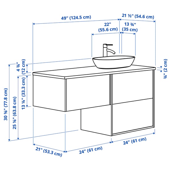 ÄNGSJÖN / OXMYREN Sink cab/sinks/faucet, high gloss white/black marble effect, 49x21 1/2x30 5/8 "